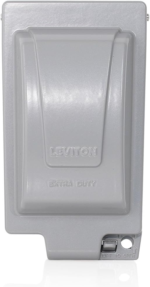 Leviton Outlet Box, Extra Duty While-In-Use Cover Includes Inserts for Single, Duplex and Decora/GFCI Receptacles, Vertical Mount, Metallic Enclosure, IUM1V-GY Outdoor Outlet Cover, Gray