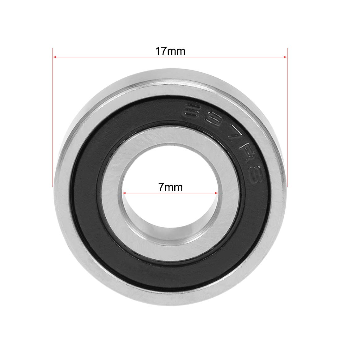 uxcell 697-2RS Deep Groove Ball Bearing 7x17x5mm Double Sealed Chrome Steel Bearings 10-Pack