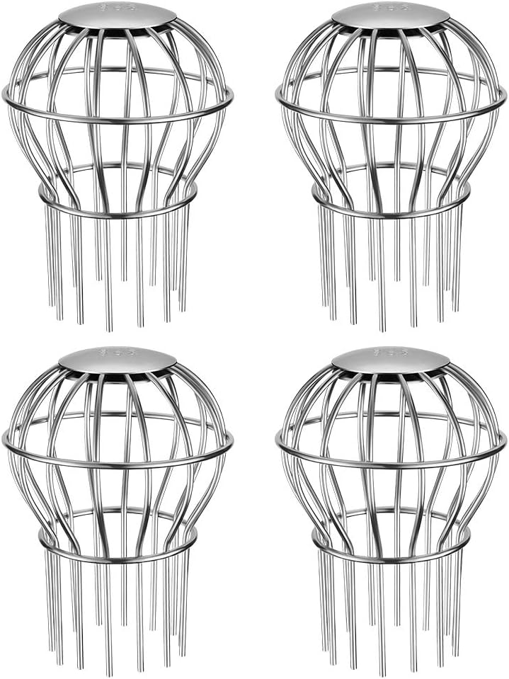 Gutter Guard, Fits for 2.8" ~ 3.7" Round Downspout, 304 Stainless Steel Rigid Filter Strainer, Stops Leaves Seeds and