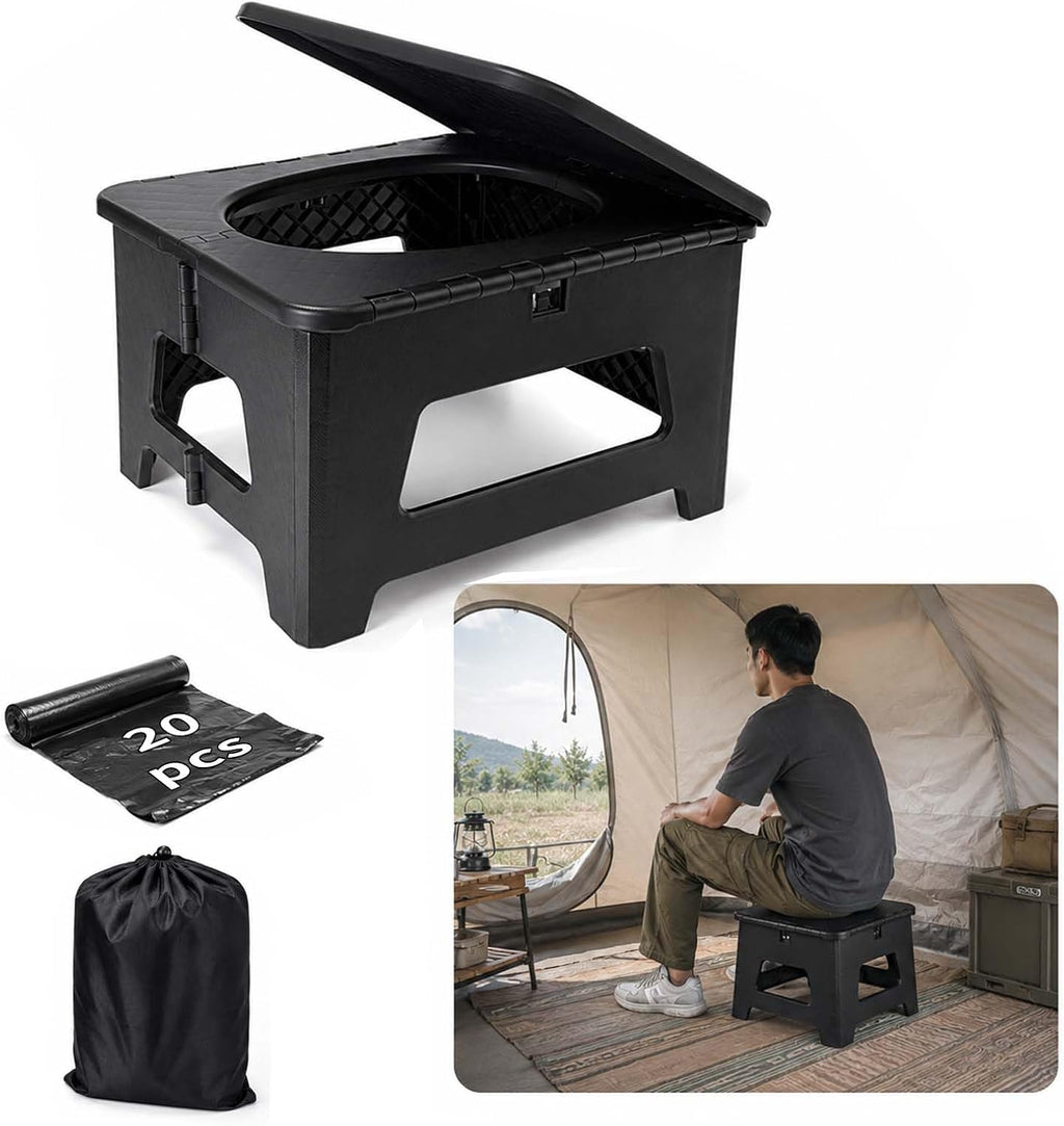 Portable Toilet for Adults, Folding Camping Toilet for Road Trips | 20pieces Leak-Proof Bags, RV Toilet, Boating, Car