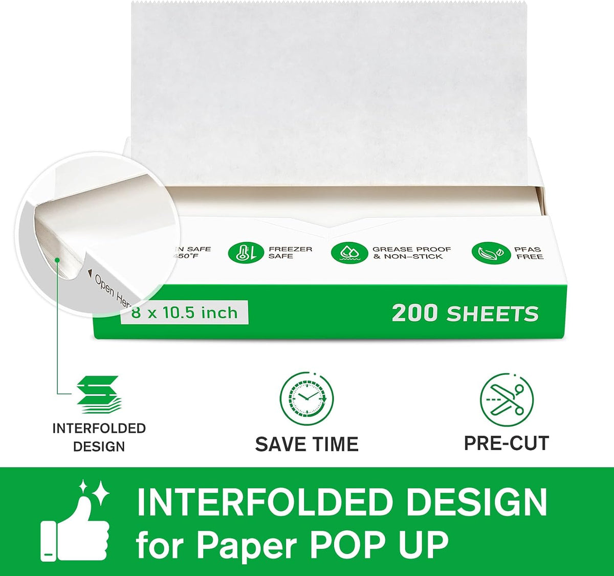 Precut POP UP Deli Paper Sheet, 200 Pack, 8" x 10.5", White