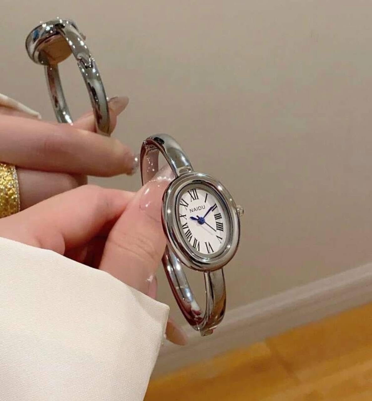 Women's Bangle Bracelet Watch, Oval Dial, Roman Numeral, Elegant Style