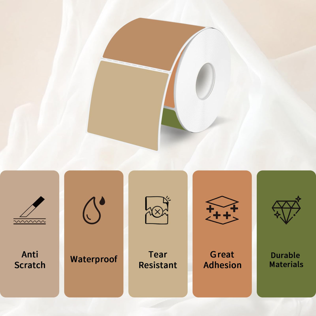 Square Thermal Labels Stickers 2" x 2", Self-Adhesive Waterproof Square Direct Thermal Labels Stickers, Perforation