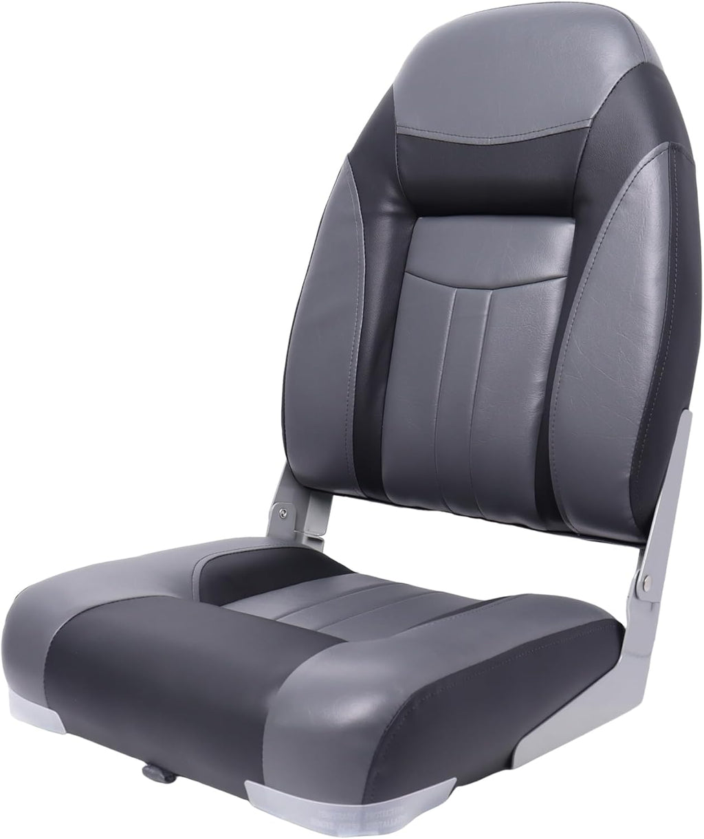 High Back Boat Seats Folding Fishing Boat Chair, Gray&Black | Marine Boat Captain Chairs With Thick Cushion, Aluminum