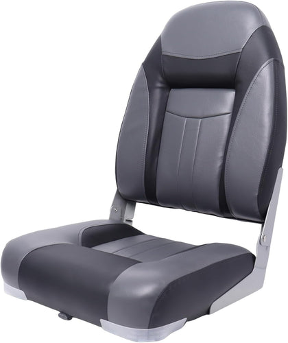 High Back Boat Seats Folding Fishing Boat Chair, Gray&Black | Marine Boat Captain Chairs With Thick Cushion, Aluminum