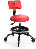 Rolling Shop Stool with Wheels, Garage Mechanic Stool Chair with Backrest, Height Adjustable Heavy Duty Swivel Task