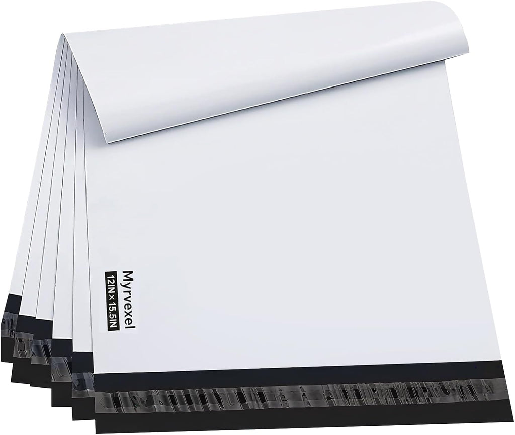 Poly Mailers 12x15.5 100PC Medium Shipping Bags for Clothes White | Strong Self-Seal, Waterproof, Tear-Resistant, For