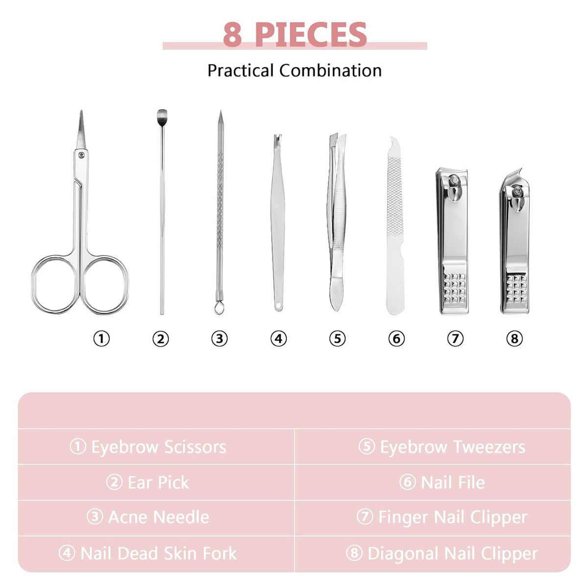 12 Sets Manicure Set Nail Clippers Pedicure Kit, Glitter Pink
