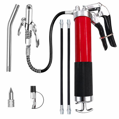 Grease Gun Kit with Quick Release Coupler,Professional 9000 PSI 14oz Heavy Duty. Leak-Proof Greese Gun with 1 Spring