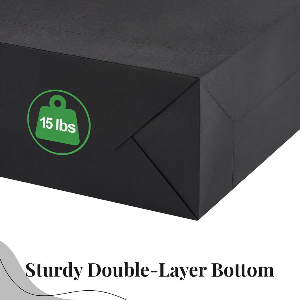 Extra Large Black Gift Bags, 12-Count, 16x6x12 Inch