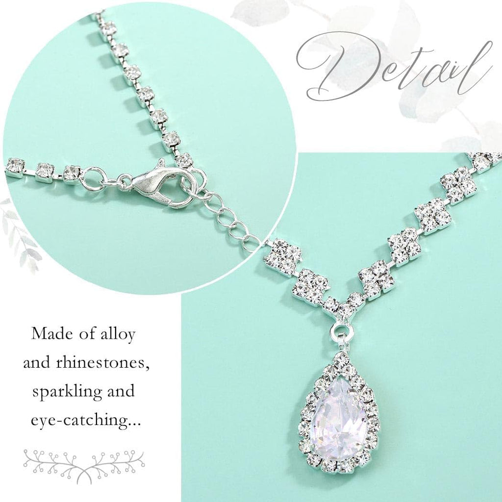 Silver Rhinestone Jewelry Set Wedding Necklace Earrings for Women