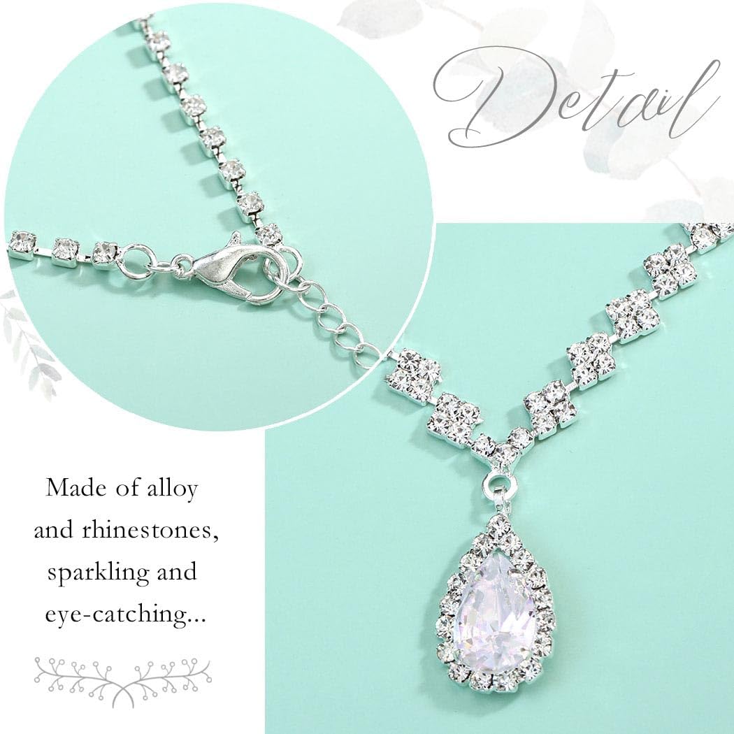 Silver Rhinestone Jewelry Set Wedding Necklace Earrings for Women