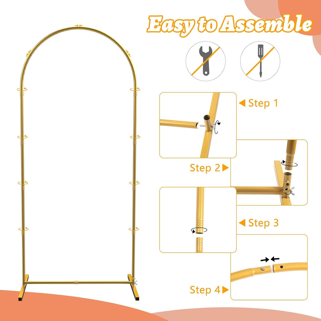 Wedding Arch Backdrop Stand Set of 2 Gold Metal Arch Frame 7.2FT & 6FT Backdrop Stand Wedding Arch Bracket Stand
