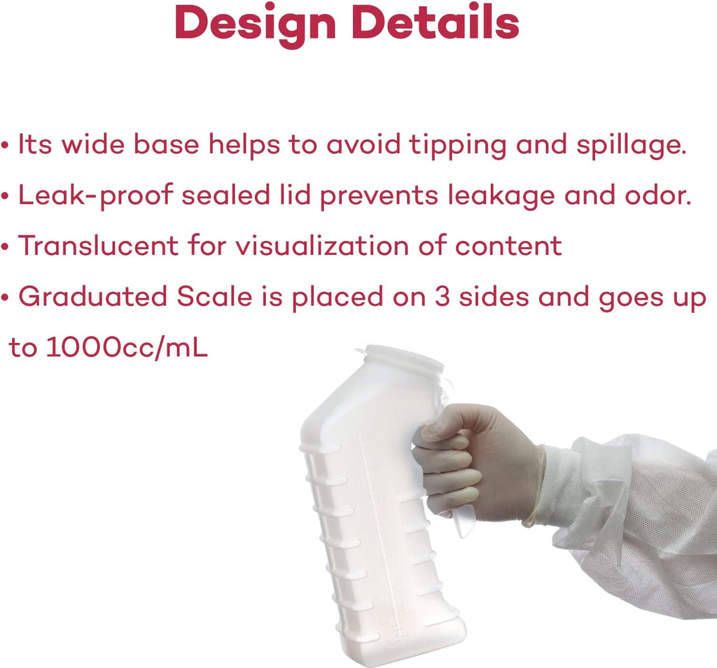 Male Urinal with Cover - Portable, 1000 cc, 2 Pack