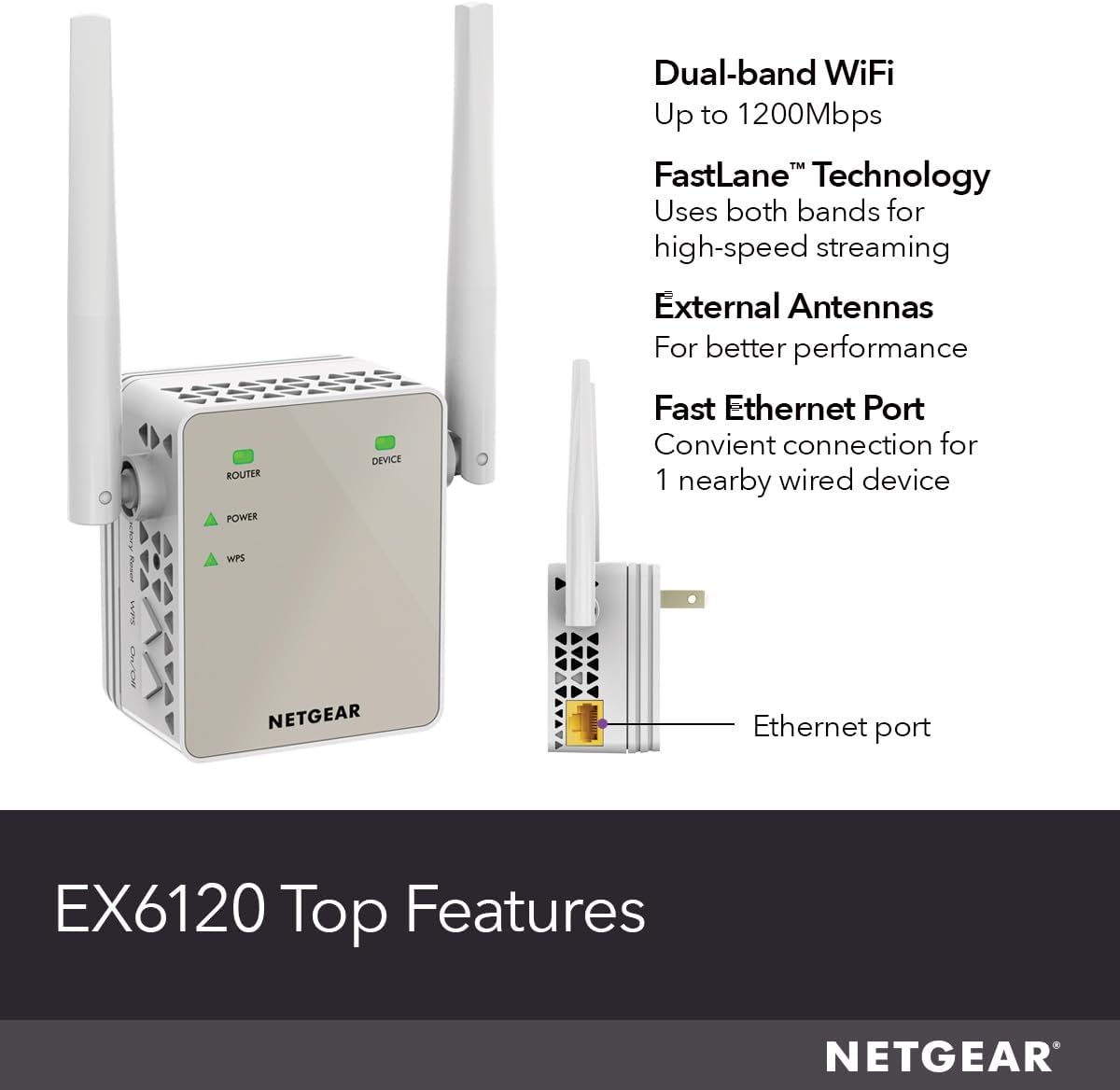WiFi Range Extender (EX6120) - Add up to 1,500 sq. ft., 25 Devices - AC1200 Dual Band Wireless Signal Extender (Up to