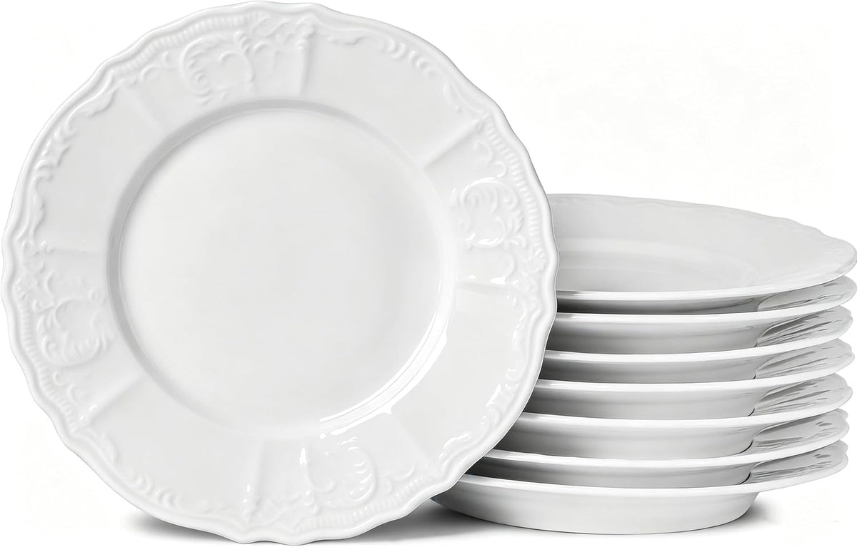 8 Pack Ceramic Appetizer & Dessert Plates, 7.5 In White Salad Plate