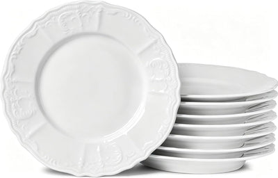 8 Pack Ceramic Appetizer & Dessert Plates, 7.5 In White Salad Plate