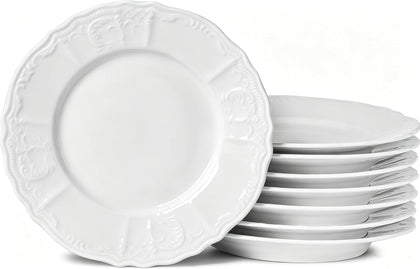 8 Pack Ceramic Appetizer & Dessert Plates, 7.5 In White Salad Plate