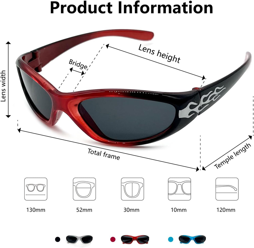 3-pairs Kids fashionable flame texture Sunglasses, for Kids Age 3-10, Toddler Sunglasses Boys Anti-UV Protection