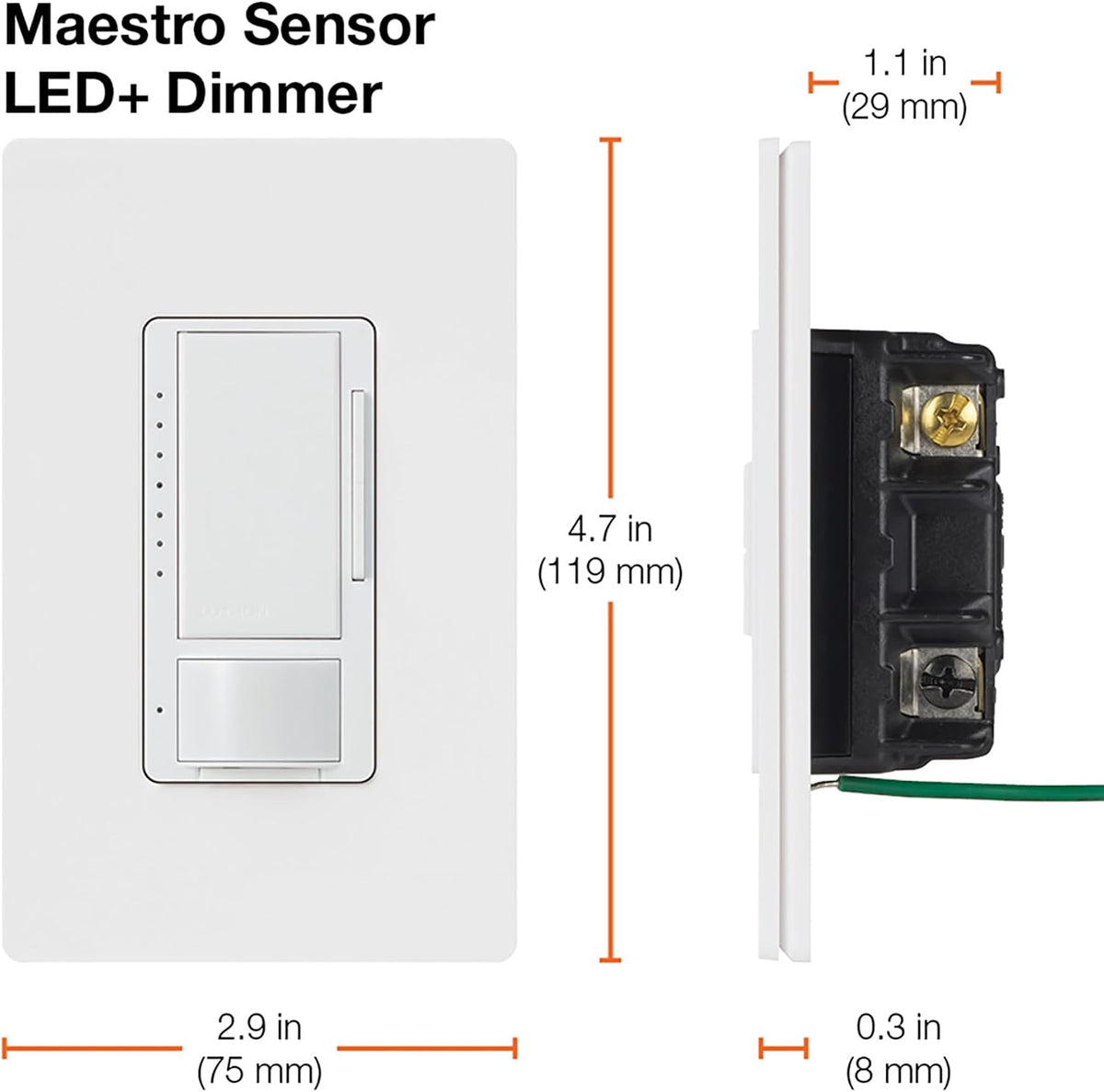 Lutron Maestro LED+ Dimmer and Vacancy Sensor, Single Pole and Multi-Location, MSCL-VP153M-HT, Hot