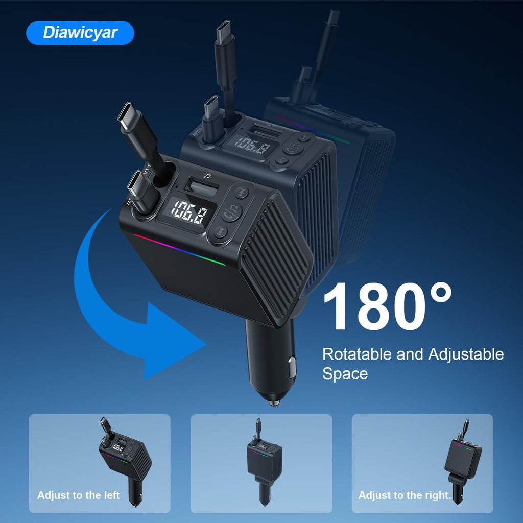 45W FM Transmitter Bluetooth Car Adapter, Wireless FM Bluetooth Transmitter | [PD 30W & QC3.0] Retractable Car