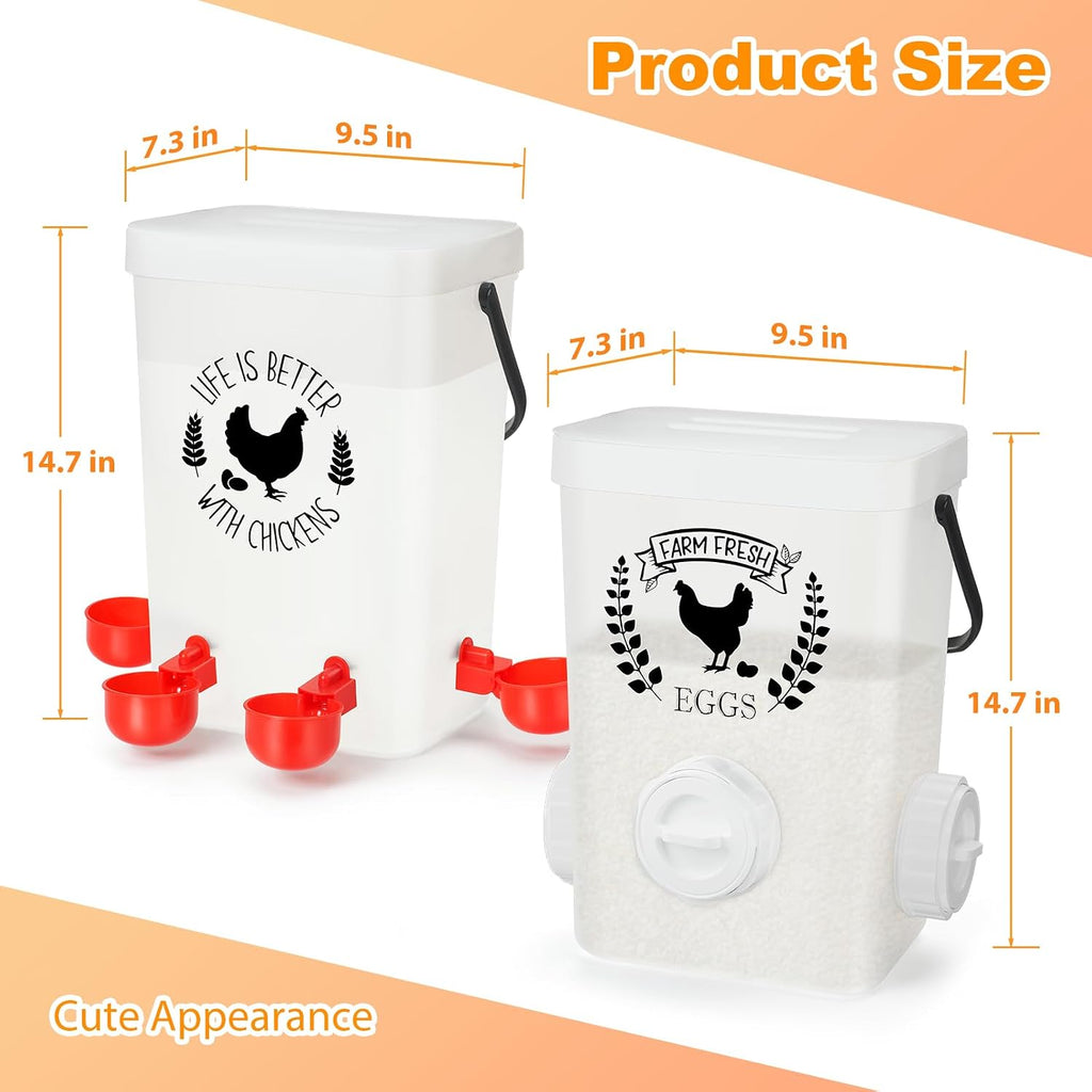Backyard Chicken Feeder & Waterer Set – No-Waste Feeding Station for Coop & Run, Gravity Water Cups, Feed Storage