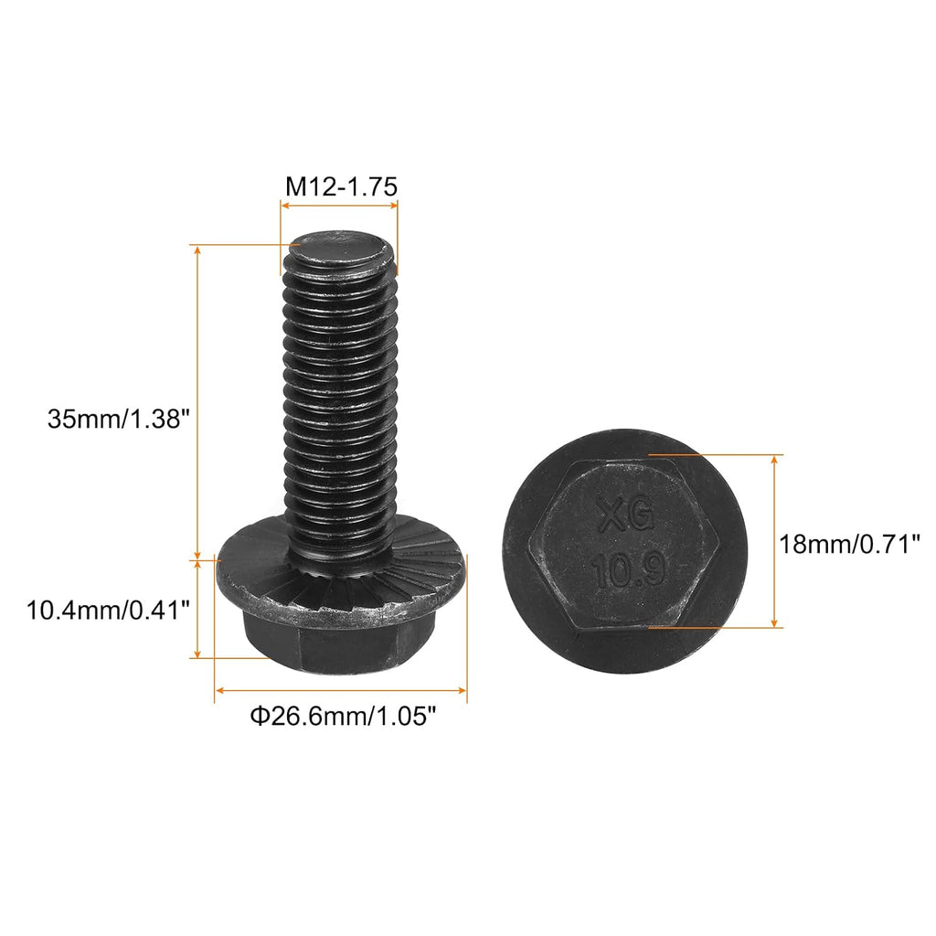 uxcell M12-1.75x35mm Hex Serrated Flange Bolts 10.9 Grade Carbon Steel Screws 6pcs
