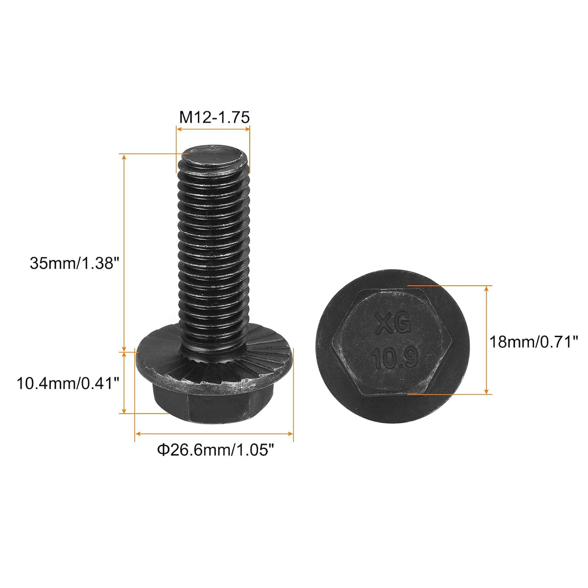 uxcell M12-1.75x35mm Hex Serrated Flange Bolts 10.9 Grade Carbon Steel Screws 6pcs