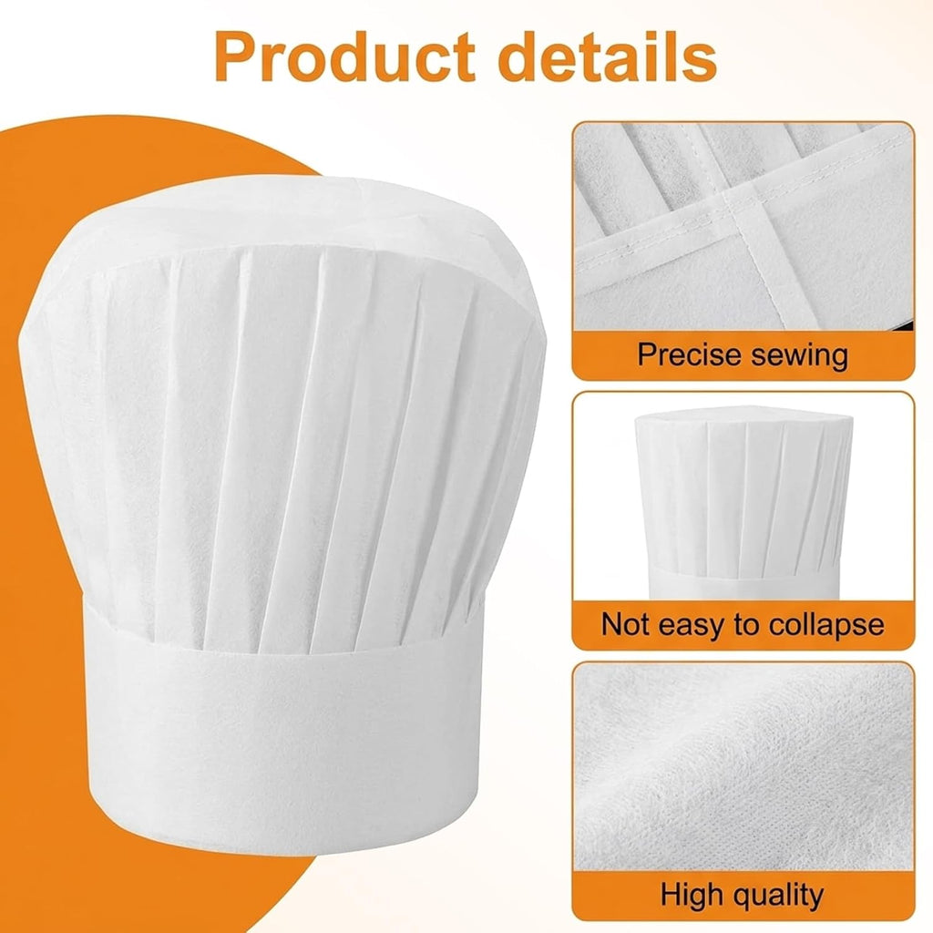 25 Count Chef Hat, Paper Chef Hats for Cooking Parties and Baking Classes, Non-Woven Disposable Chef Hats for Kitchen