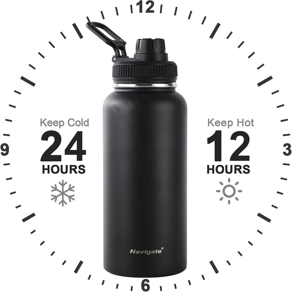 32oz Insulated Water Bottle for Sports, Keep Cold 24H | 2-in-1 Spout and Handle Lids, Double Leak-Proof, 18/8