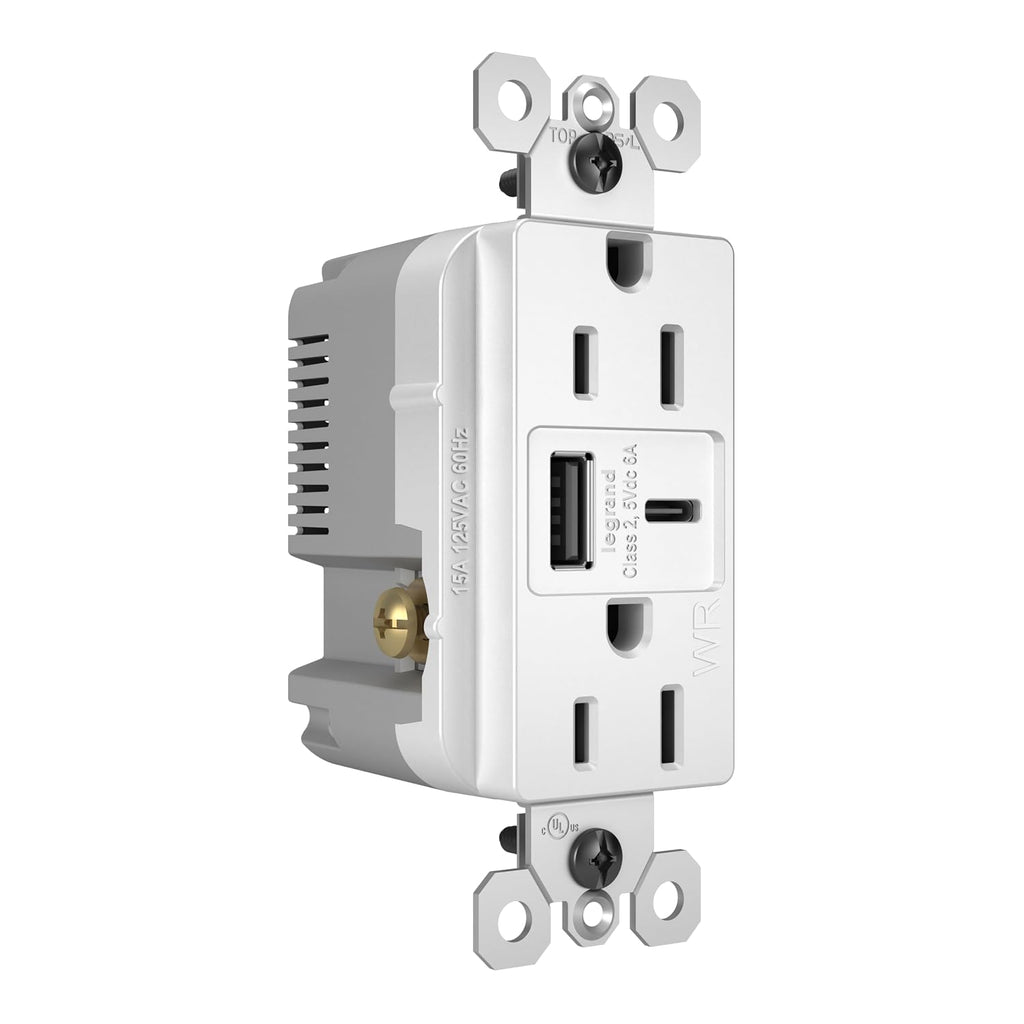 Legrand 15 Amp Weather Resistant Outlet 6A USB Type A/C White 1 Pack