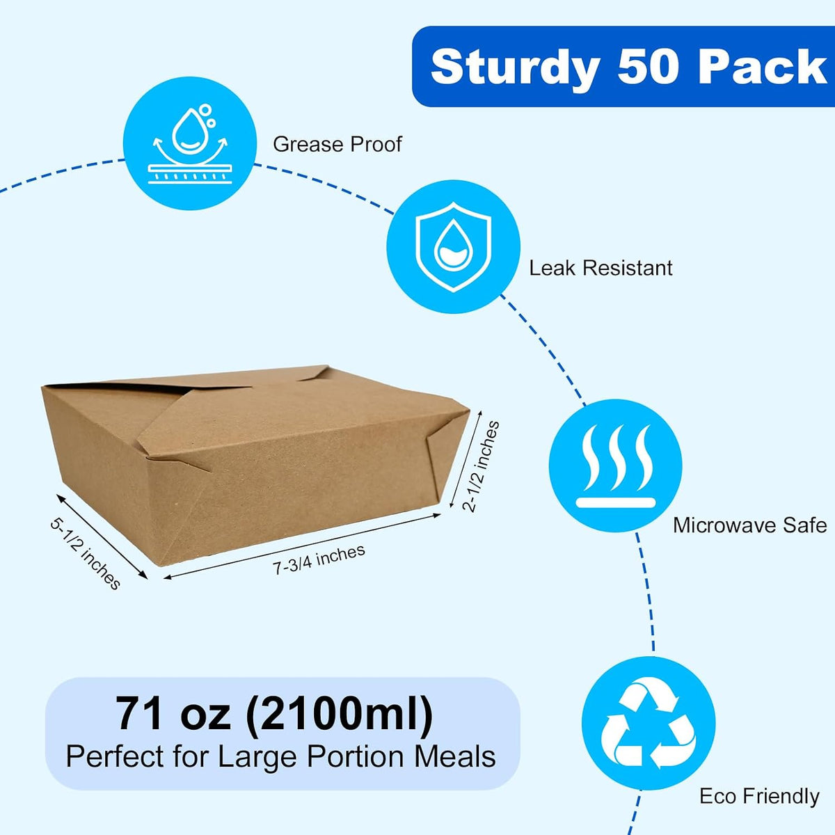 50 Pack 71 oz Kraft Paper Large Takeout Food Containers