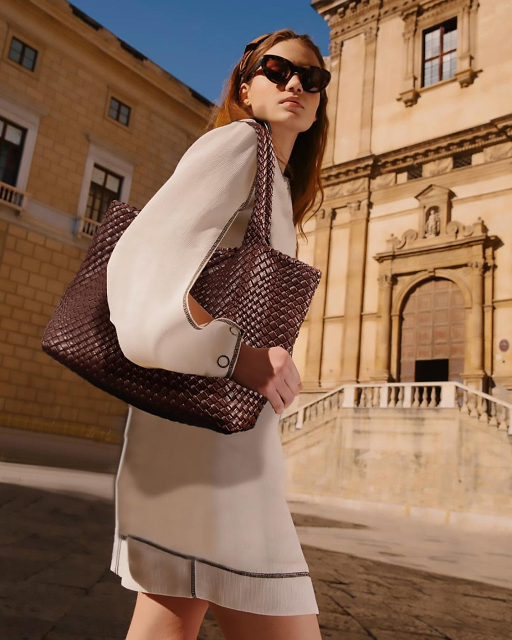 Woven Tote Bag for Women Soft Vegan Leather Large Shoulder Bag