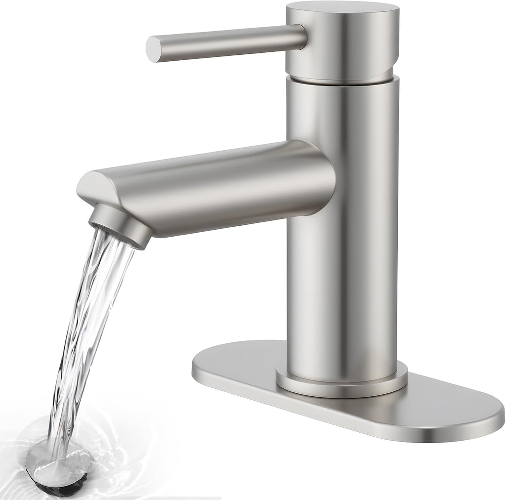 Brushed Nickel Bathroom Sink Faucets Single Hole Single Handle Stainless Steel Bathroom Faucet RV Faucet Deck Mount 1