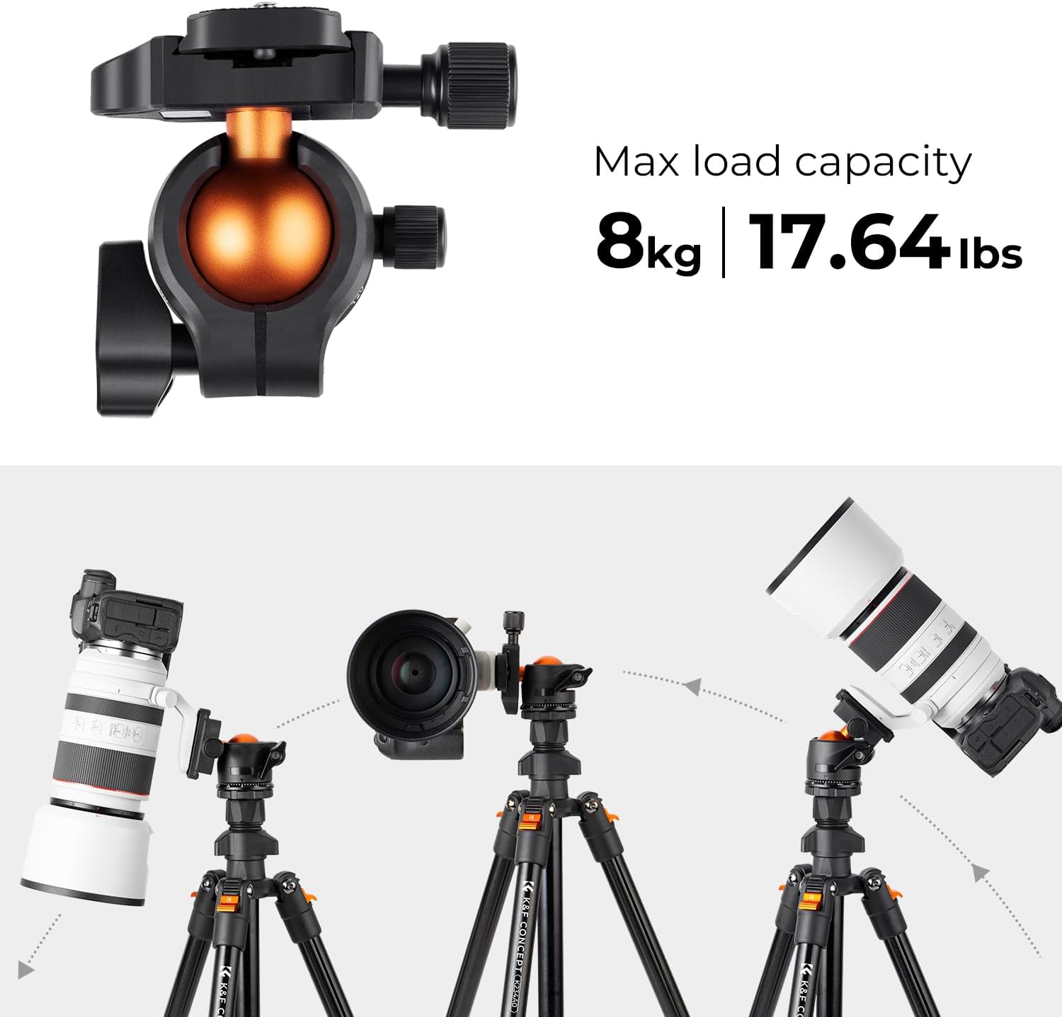 64 inch/163cm Lightweight Aluminum Travel Camera Tripod | Compact and Portable, 360° Ball Head, Load Capacity