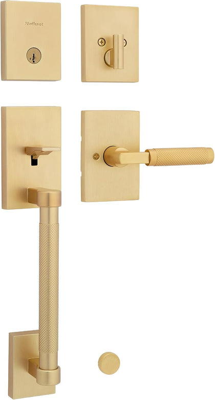 Prava Front Door Lock Handle and Deadbolt Set, Entry Handleset Exterior with Interior Reversible Lever, Satin Brass