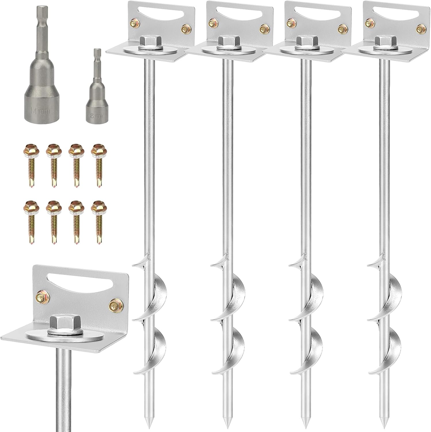 24'' Mobile Home Anchors, Set of 4 Ground Anchors Screw in with Brackets and Drill Bit Storage Shed Anchor Kit Swing