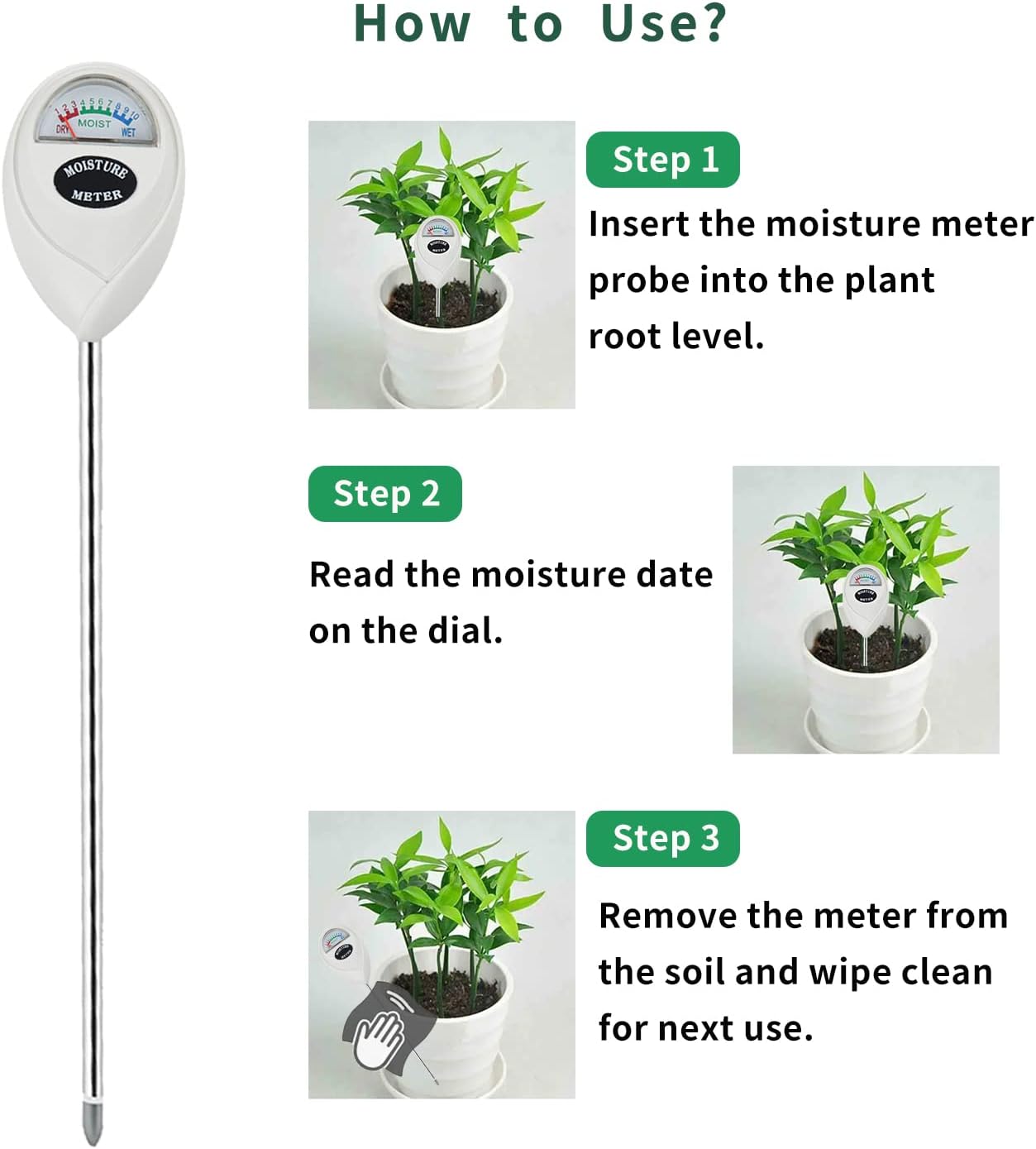 Soil Moisture Meter, Long Probe Soil Moisture Monitor for House Plants, Soil Hygrometer Moisture Sensor for Indoor &