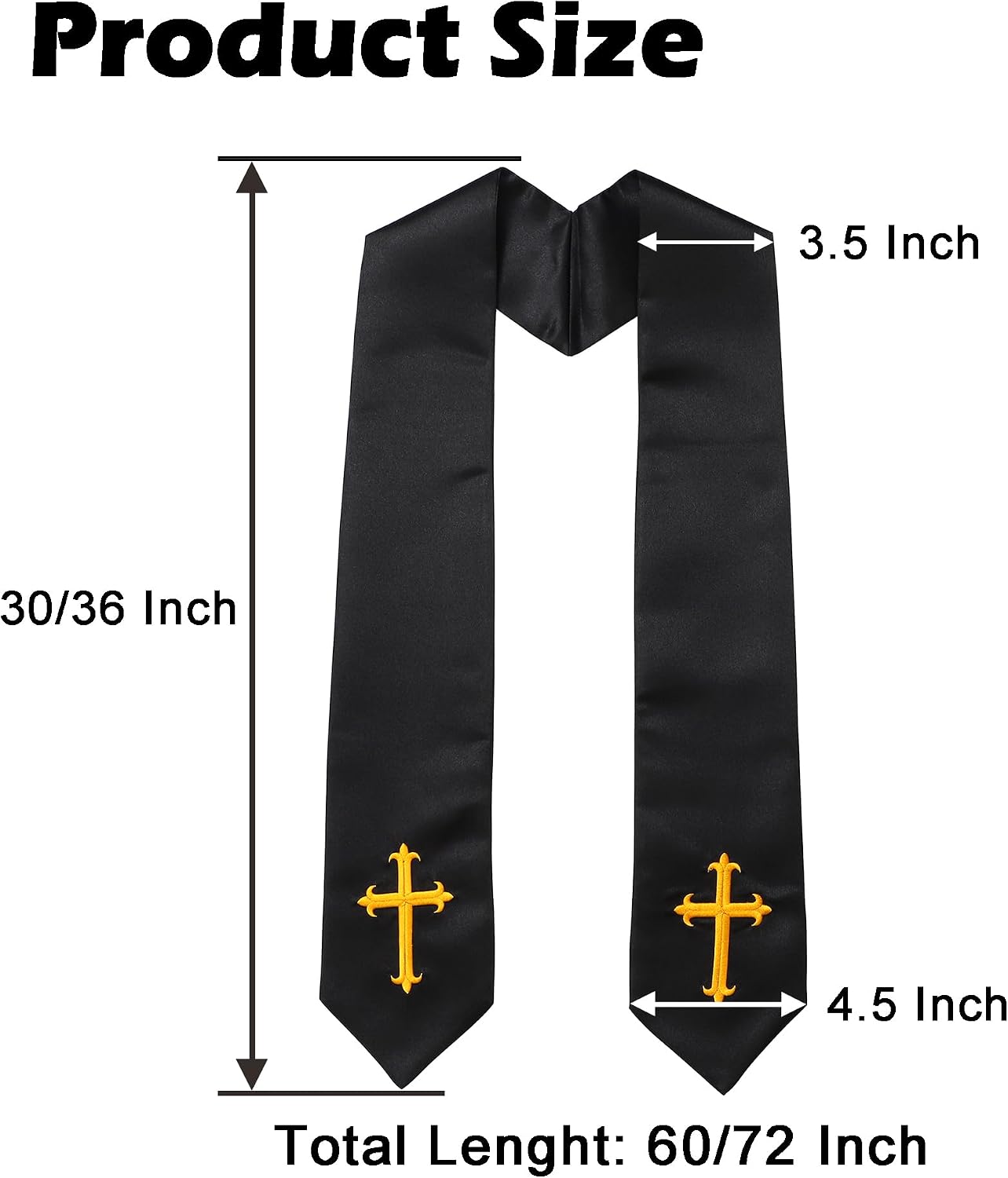 Clergy Stole with Embroidery Cross, Unisex Minister Priest Stole for Wedding Church Service Accessories 60/72 Inch