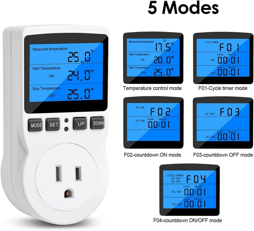Digital Thermostat Controller - Plug-in Temperature Controller for RVs, Reptile Terrariums, and Greenhouses (1800W