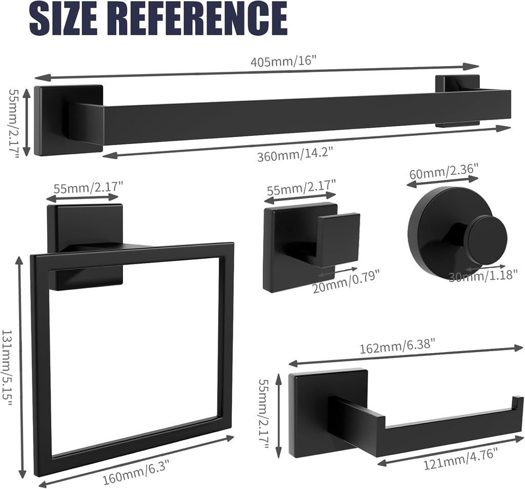 Bathroom Hardware Accessories Set: Bath Towel Bar Set, Towel Racks for Bathroom Wall Mounted, SUS304 Stainless Steel