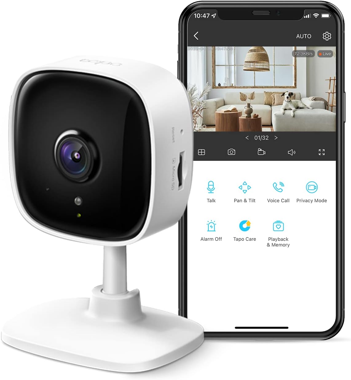2K Indoor Security Camera for Baby Monitor, Dog Camera w/Motion Detection, 2-Way Audio Siren, Night Vision, Cloud &