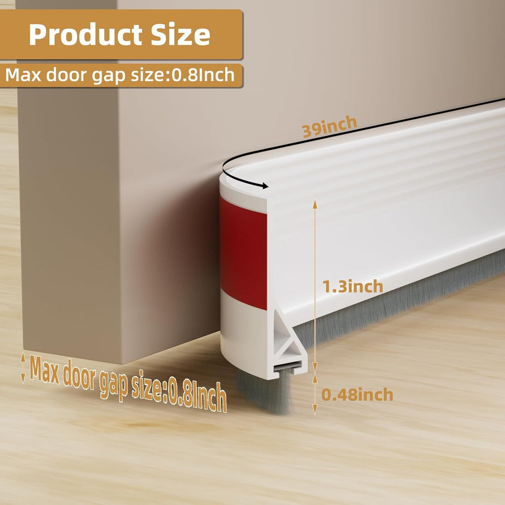 39" Door Draft Stopper for Bottom of Door with Brush,Strong Adhesive Under Door Sweep for Exterior &