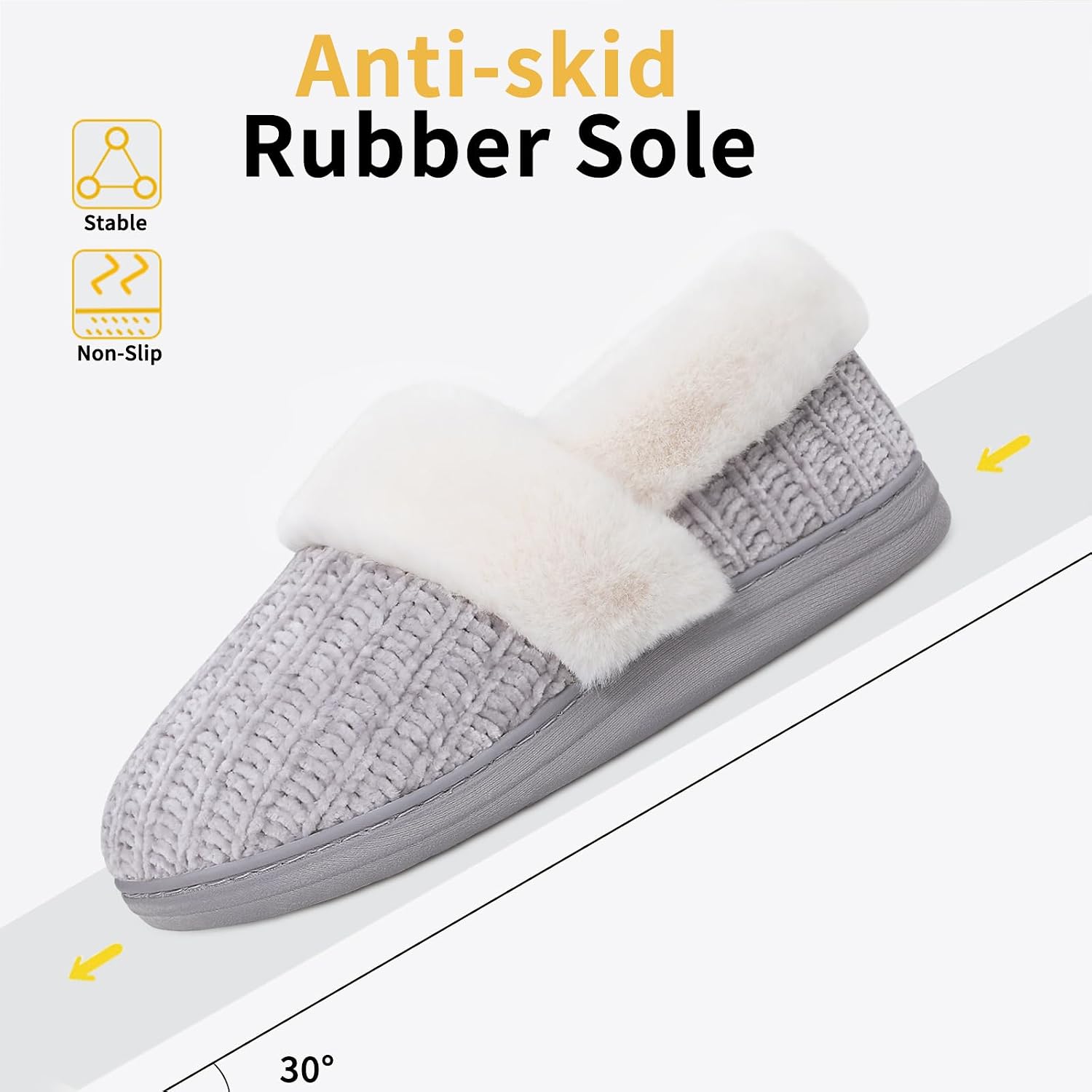 Fuzzy Memory Foam Slippers for Women Closed Back Knit House Shoes | Soft Faux Lamb Wool Lining, Non-Slip Rubber Sole
