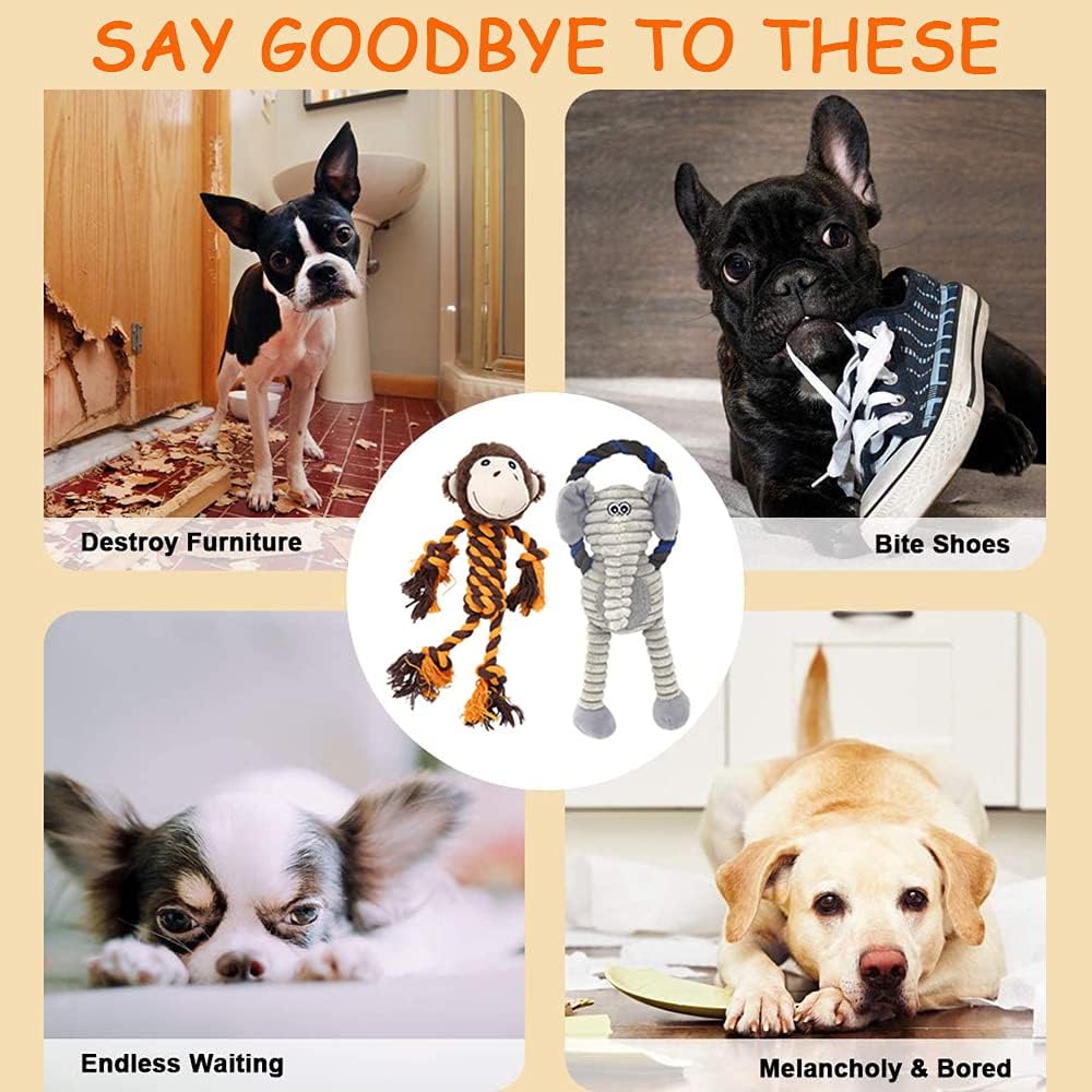 Rope Dog Toys to Keep Them Busy - Tug of War Dog Toys for Boredom Plush Interactive Squeaky Puppy Toys for Small