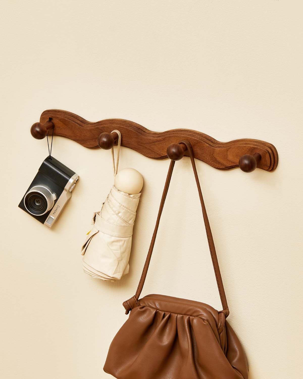 Wood Coat Rack Wall Mount - 4Pack Walnut Coat Hooks for Hanging Clothes,Keys, Robes,Purse,Towels,Bags,Backpack