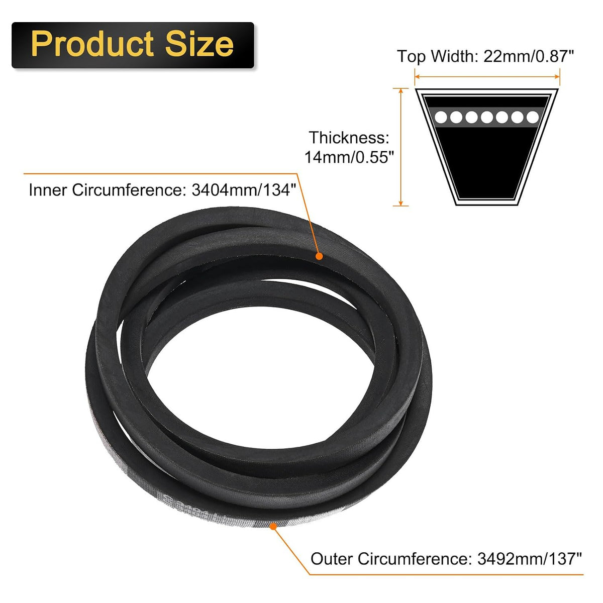 uxcell C134 Drive V-Belt, 137.5" Outside Circumference Rubber V-Belt, Black
