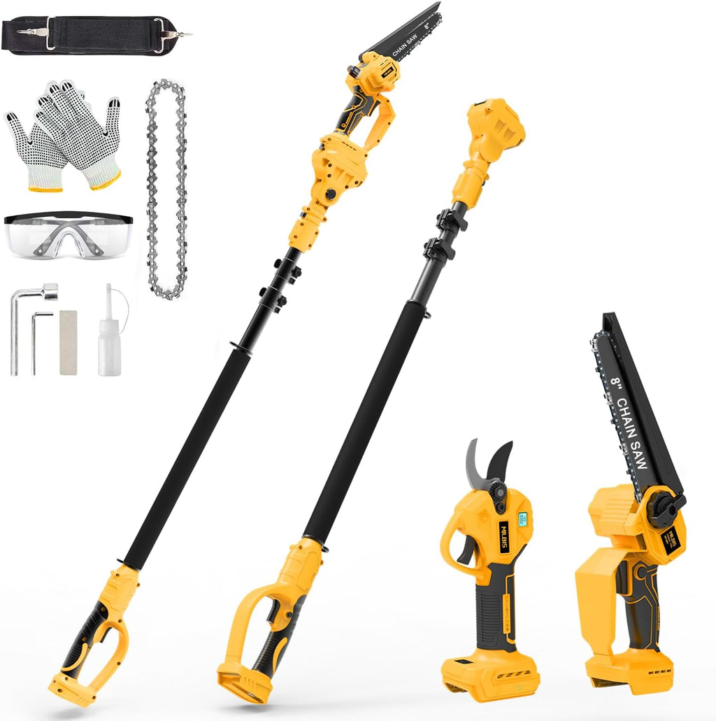 4-in-1 Cordless Pole Saw & Electric Pruning Shears for DeWalt 20V Battery, 8 Inch Brushless Mini Chainsaw with