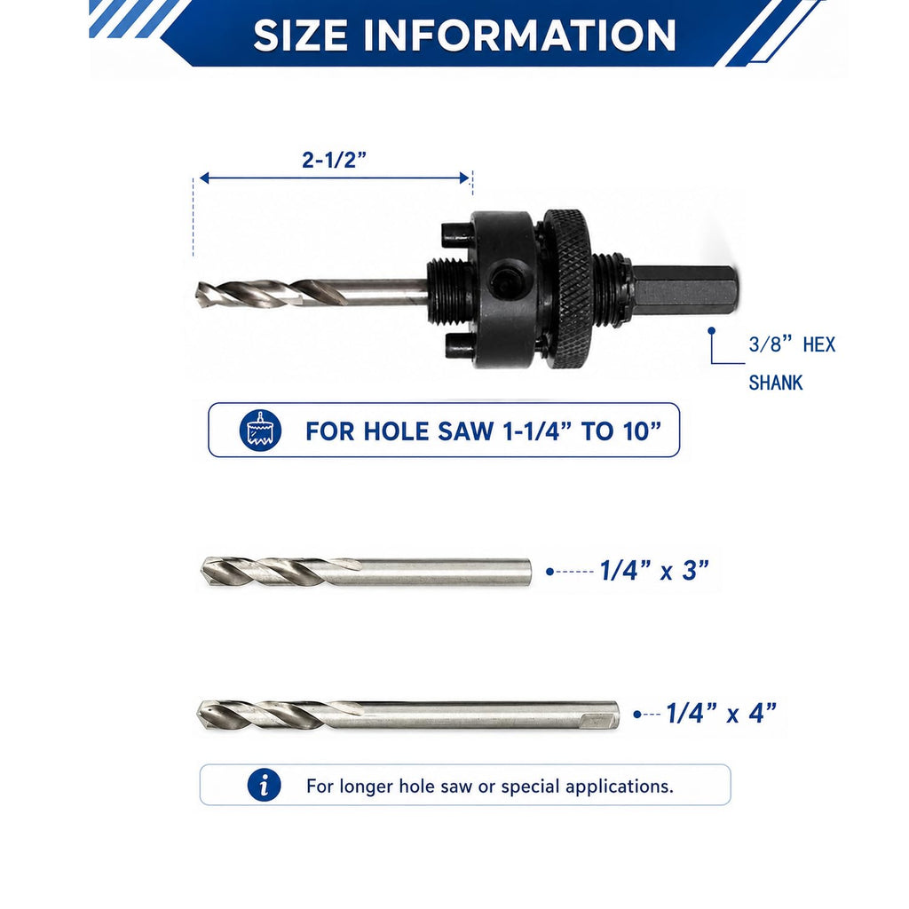 Bi-Metal Hole Saw Arbor Mandrel 3/8" Hex Shank