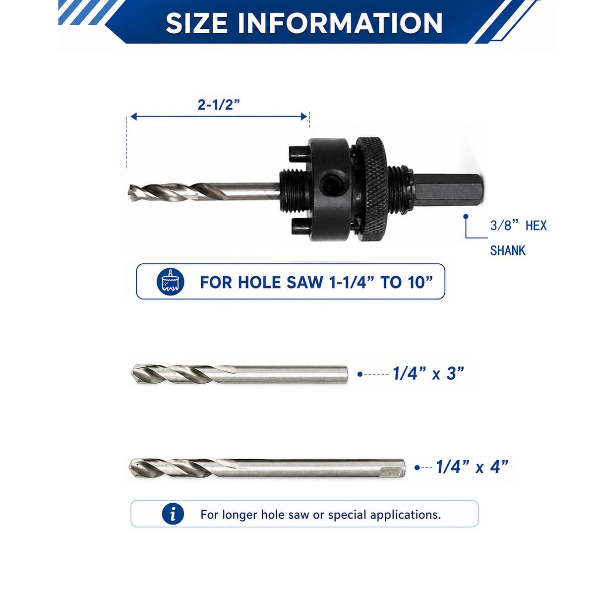Bi-Metal Hole Saw Arbor Mandrel 3/8" Hex Shank